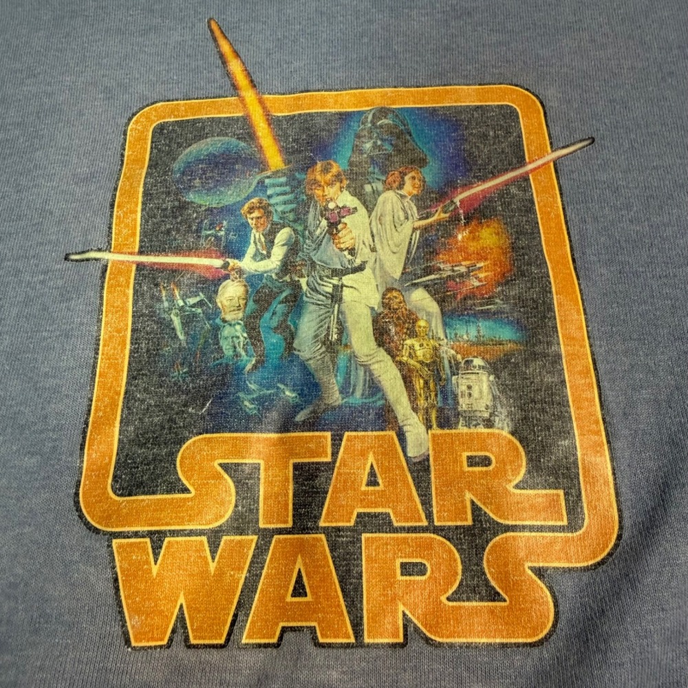 Vintage Star Wars Y2K Blue Graphic T-Shirt Kids Small Luke Leia Vader